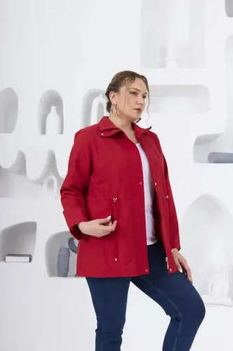 Plus Size Lined Trench Coat Red - 5