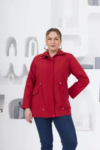 Plus Size Lined Trench Coat Red - 1