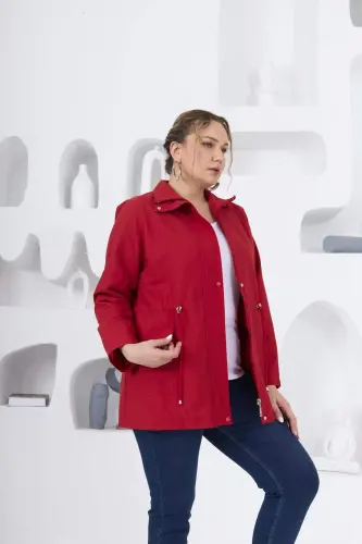 Plus Size Lined Trench Coat Red - 10