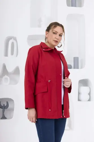 Plus Size Lined Trench Coat Red - 12