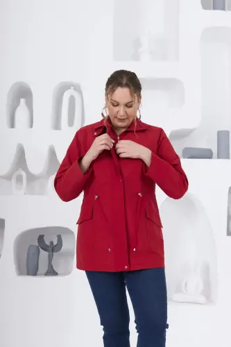 Plus Size Lined Trench Coat Red - 3