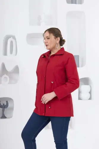 Plus Size Lined Trench Coat Red - 4