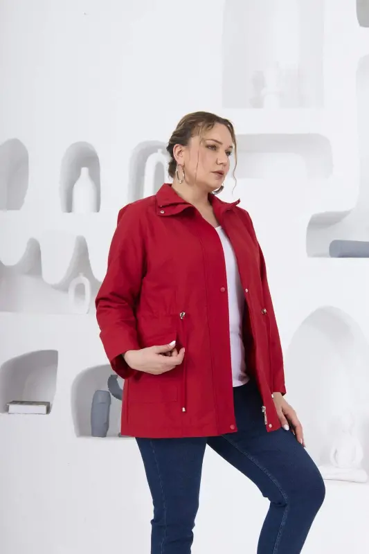 Plus Size Lined Trench Coat Red - 5