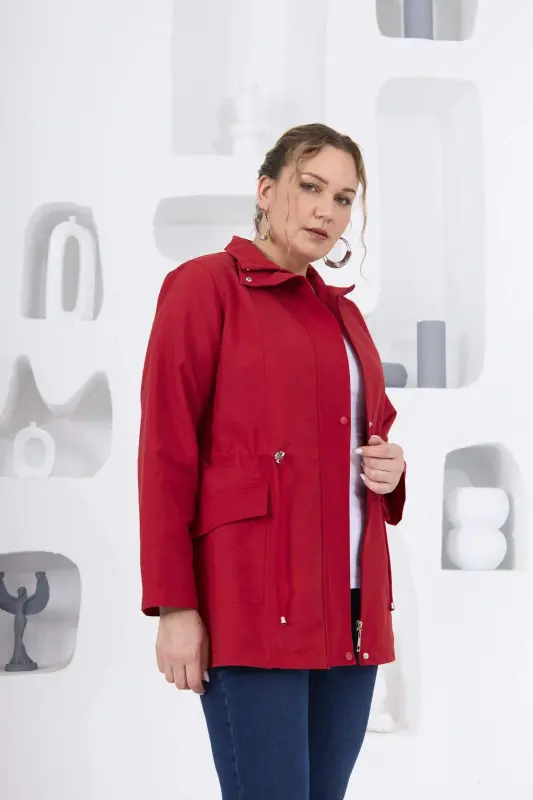 Plus Size Lined Trench Coat Red - 6
