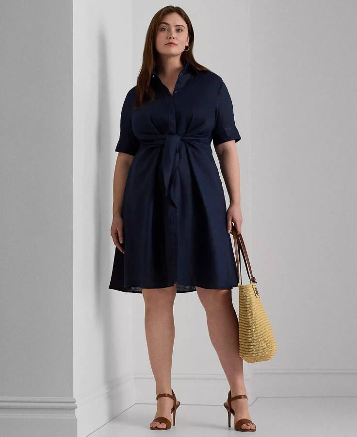 Plus-Size Linen Shirtdress Lauren Navy - 1