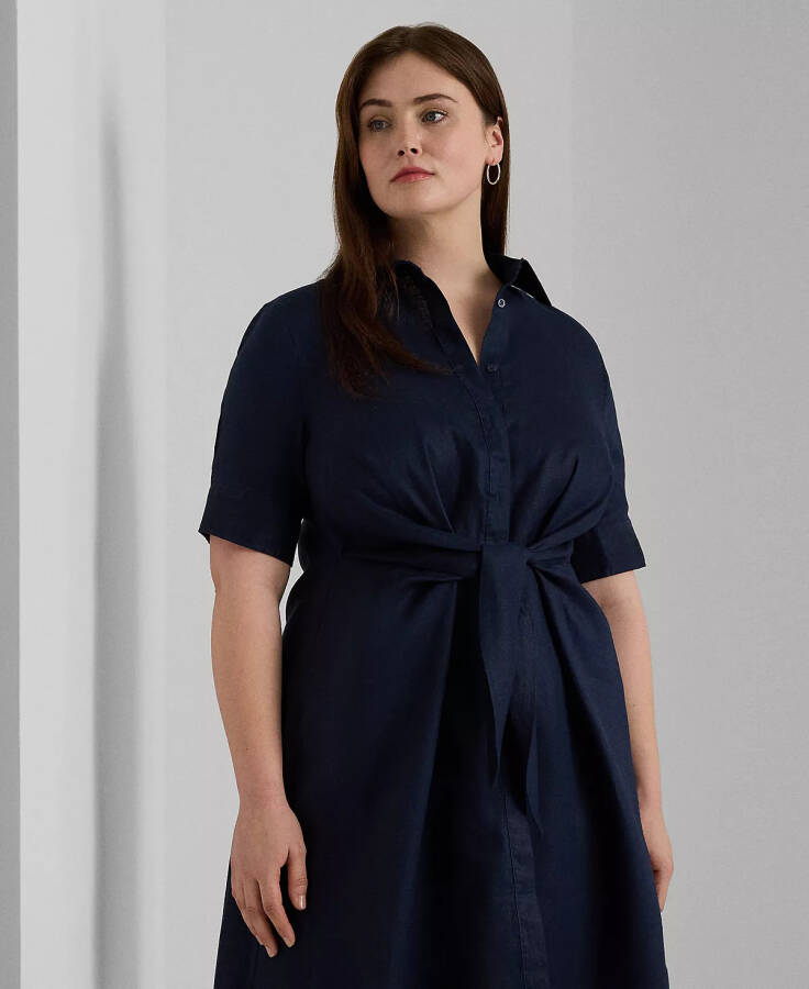 Plus-Size Linen Shirtdress Lauren Navy - 3