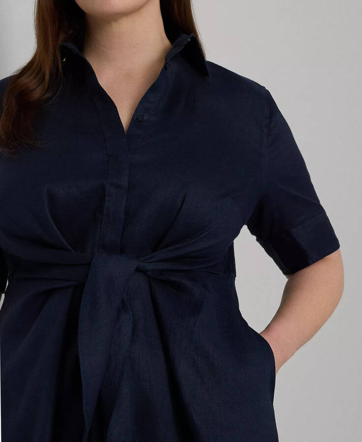 Plus-Size Linen Shirtdress Lauren Navy - 4