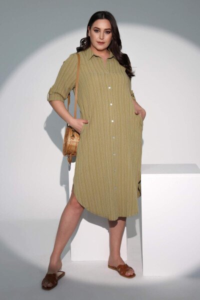 Plus Size Long Khaki Shirt Dress - 6