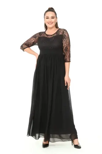 Plus Size Long Maxi Dress Black 1617 - 1