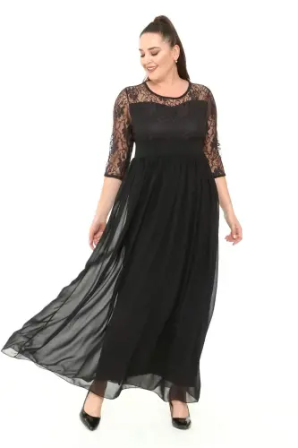Plus Size Long Maxi Dress Black 1617 - BÜYÜKBEDENIZ (1)