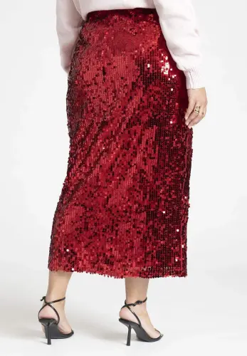 Plus Size Long Sequin Slit Maroon Skirt GLS6001 - 1