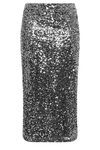 Plus Size Long Sequin Slit Silver Skirt GLS6001 - 3
