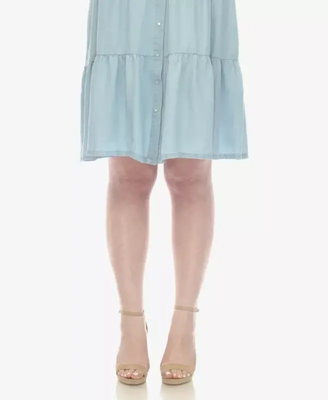 Plus Size Long Sleeve Tiered Midi Shirt Dress - 4