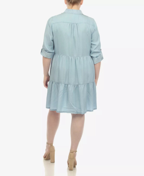 Plus Size Long Sleeve Tiered Midi Shirt Dress Denim Blue - 2