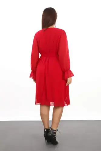 Plus Size Loose and Flexible Short Red Chiffon Dress KL3086 - BÜYÜKBEDENIZ (1)