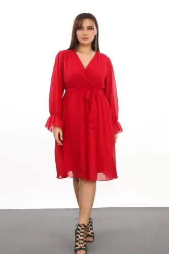 Plus Size Loose and Flexible Short Red Chiffon Dress KL3086 - 3