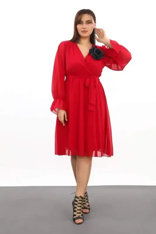 Plus Size Loose and Flexible Short Red Chiffon Dress KL3086 - 5