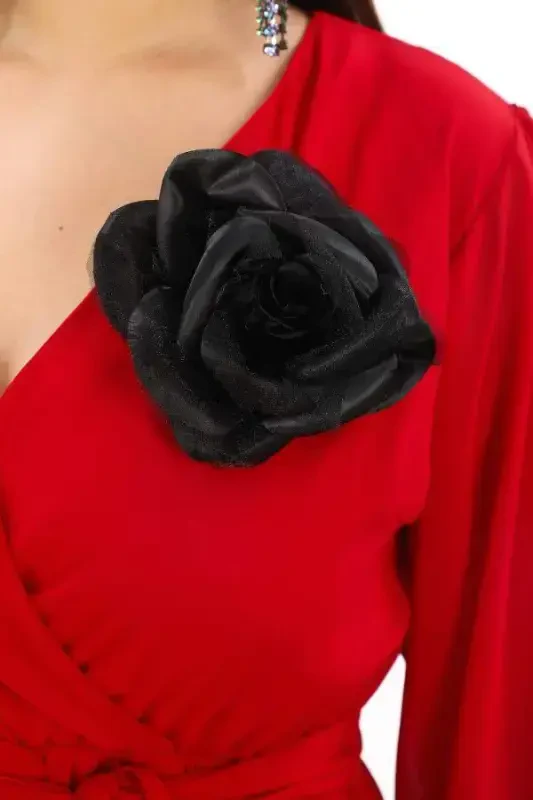 Plus Size Loose and Flexible Short Red Chiffon Dress KL3086 - 6