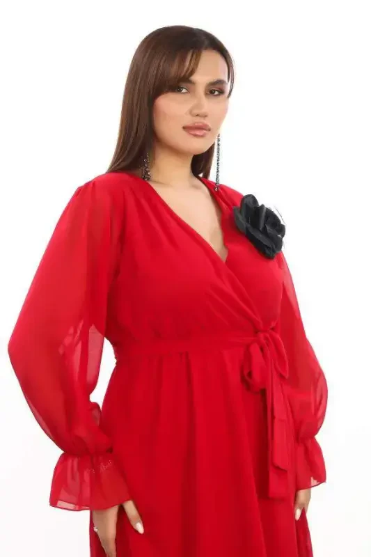 Plus Size Loose and Flexible Short Red Chiffon Dress KL3086 - 7