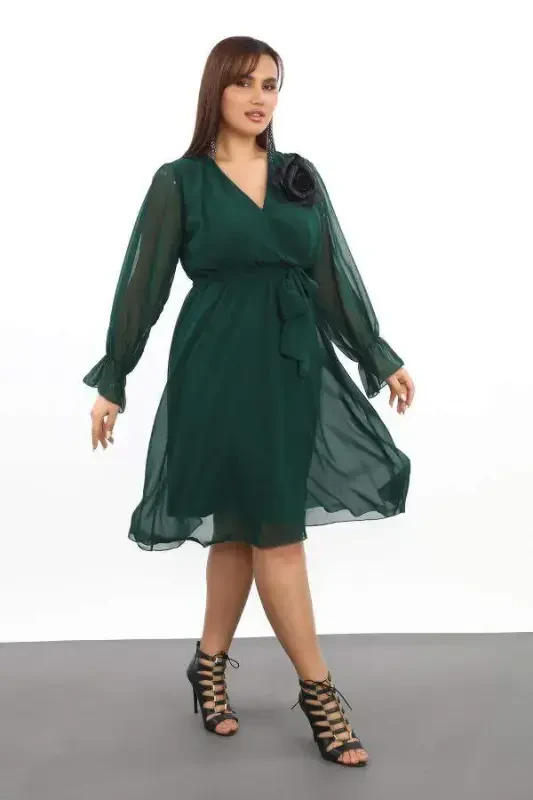 Plus Size Loose and Flowy Short Green Chiffon Dress KL3086 - 2