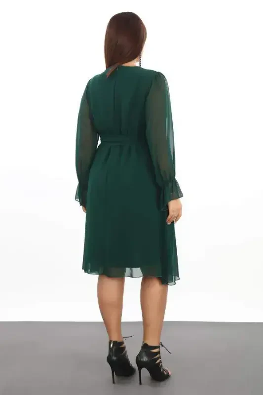 Plus Size Loose and Flowy Short Green Chiffon Dress KL3086 - 3