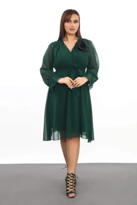 Plus Size Loose and Flowy Short Green Chiffon Dress KL3086 - 4