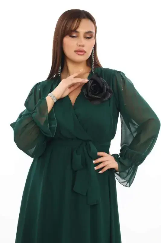 Plus Size Loose and Flowy Short Green Chiffon Dress KL3086 - 6