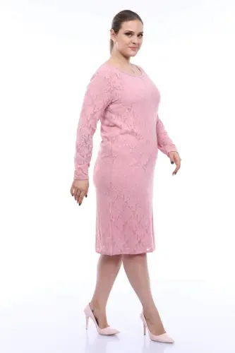 Plus Size Lycra Lace Powder Evening Dress KL15154 Powder - BÜYÜKBEDENIZ (1)