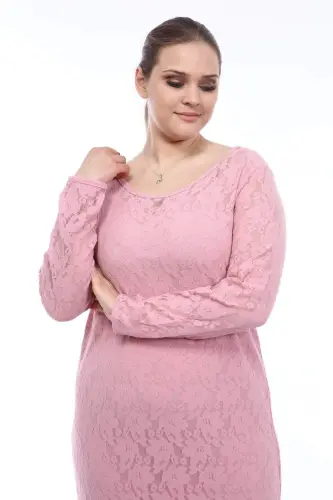 Plus Size Lycra Lace Powder Evening Dress KL15154 Powder - 3