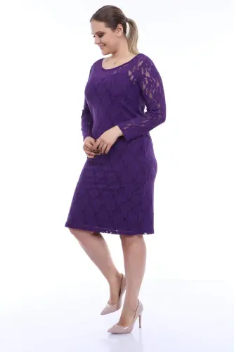 Plus Size Lycra Lace Purple Evening Gown KL15154 Purple - 3