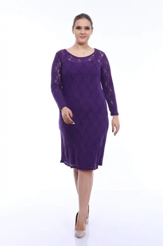 Plus Size Lycra Lace Purple Evening Gown KL15154 Purple - 4