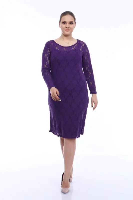 Plus Size Lycra Lace Purple Evening Gown KL15154 Purple - 4