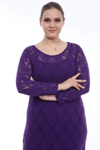 Plus Size Lycra Lace Purple Evening Gown KL15154 Purple - 5