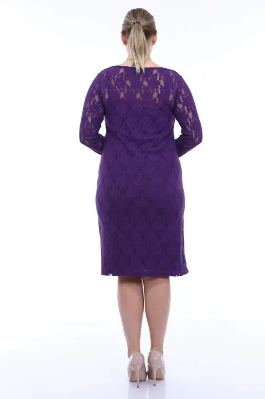 Plus Size Lycra Lace Purple Evening Gown KL15154 Purple - 6