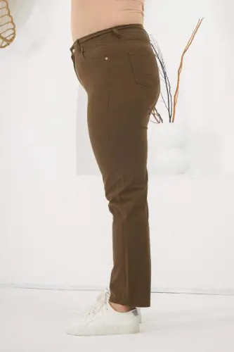 Plus Size Lycra Pants Khaki - BÜYÜKBEDENIZ (1)