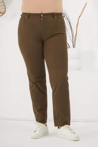 Plus Size Lycra Pants Khaki - 3