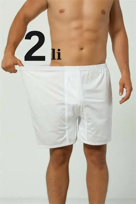 Plus Size Men's Long Leg Boxer Briefs 2 Pack White 100% Cotton - BÜYÜKBEDENIZ