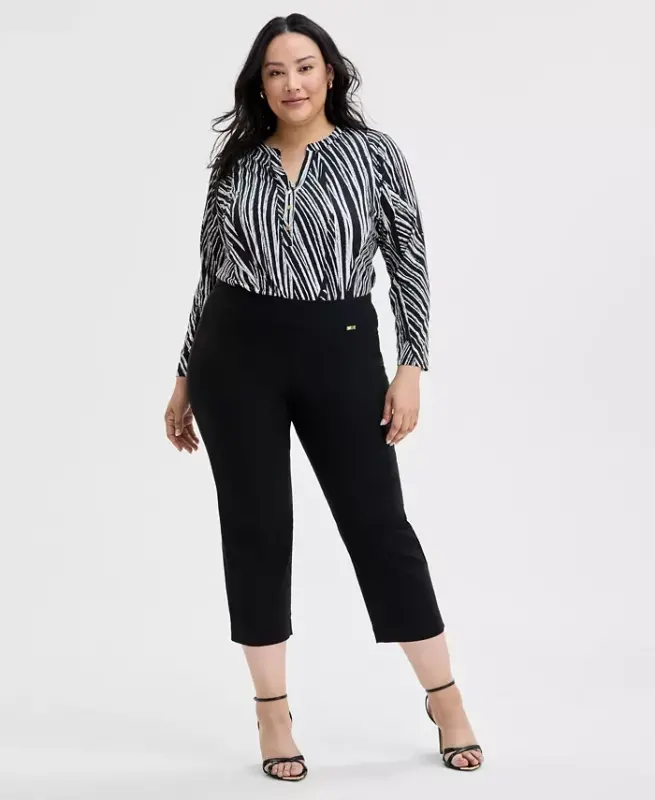 Plus Size Mid-Rise Pull-On Capri Pants, Created for Modazone - 1