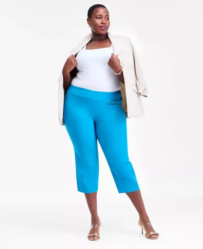 Plus Size Mid-Rise Pull-On Capri Pants, Created for Modazone - Ceramic Teal - 1