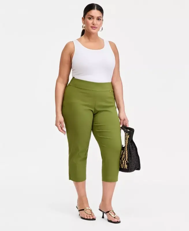 Plus Size Mid-Rise Pull-On Capri Pants, Created for Modazone - Greenscape - 1
