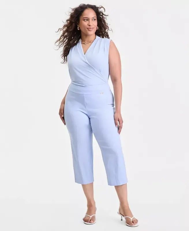 Plus Size Mid-Rise Pull-On Capri Pants, Created for Modazone - Pale French Blue - 1