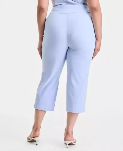 Plus Size Mid-Rise Pull-On Capri Pants, Created for Modazone - Pale French Blue - 3