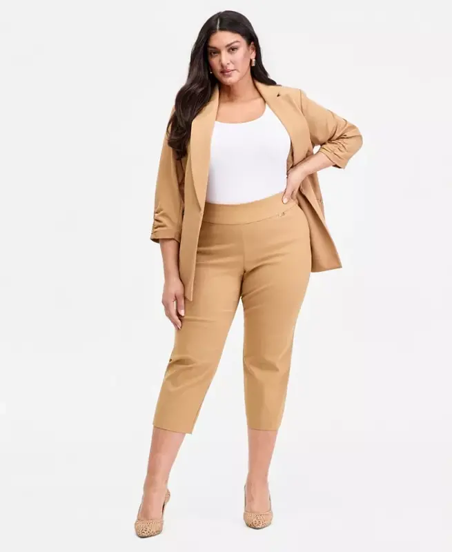 Plus Size Mid-Rise Pull-On Capri Pants, Created for Modazone - Warm Toffee - 1
