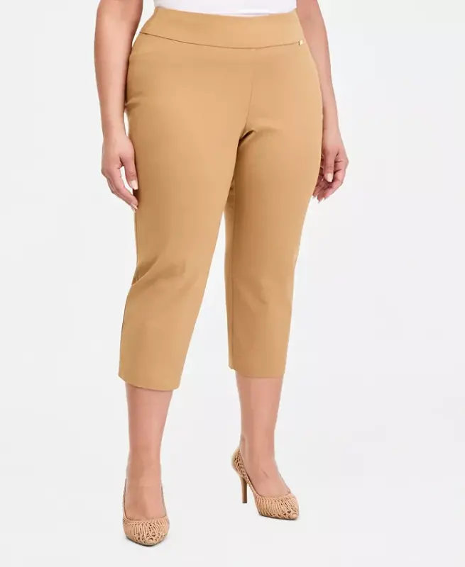 Plus Size Mid-Rise Pull-On Capri Pants, Created for Modazone - Warm Toffee - 2