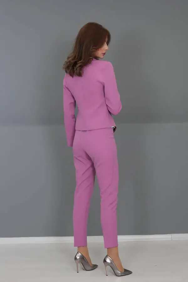 Plus Size Mini Jacket & Wide Leg Pants Set - Lilac - 5