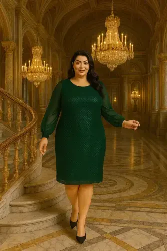Plus Size Mini Sequin Green Evening Dress KL3113 - 1