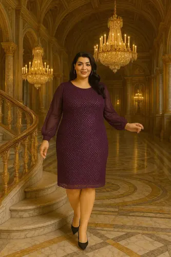 Plus Size Mini Sequin Purple Evening Dress KL3113 - 1