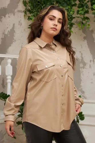 Plus Size Mink Leather Shirt - 7