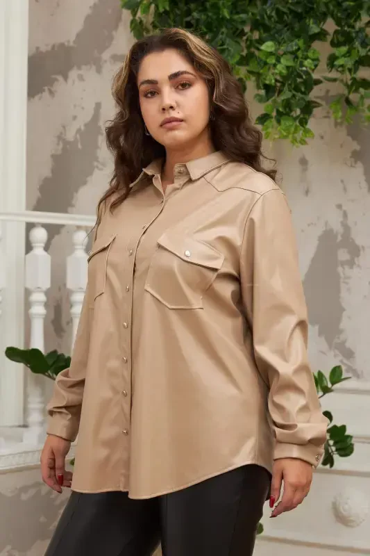 Plus Size Mink Leather Shirt - BÜYÜKBEDENIZ