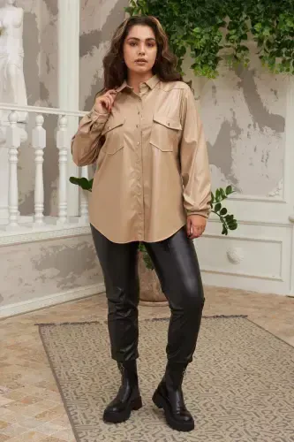 Plus Size Mink Leather Shirt - 4